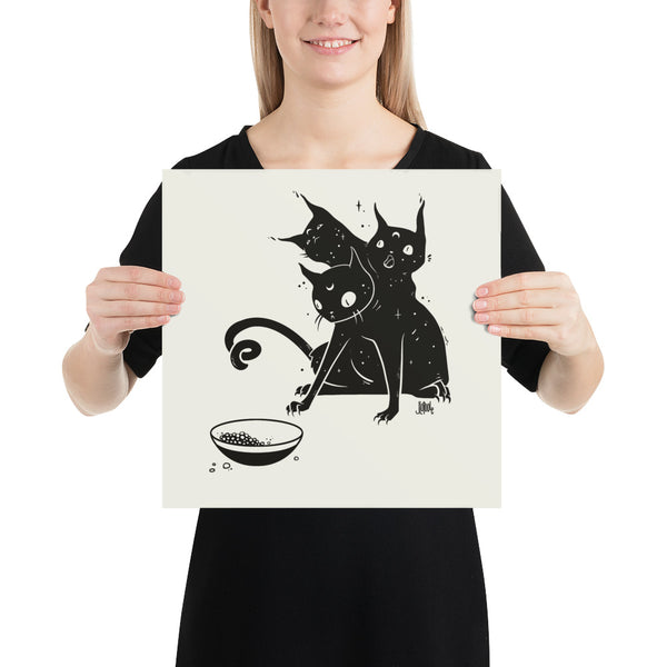 Three Headed Cat, Matte Art Print Poster