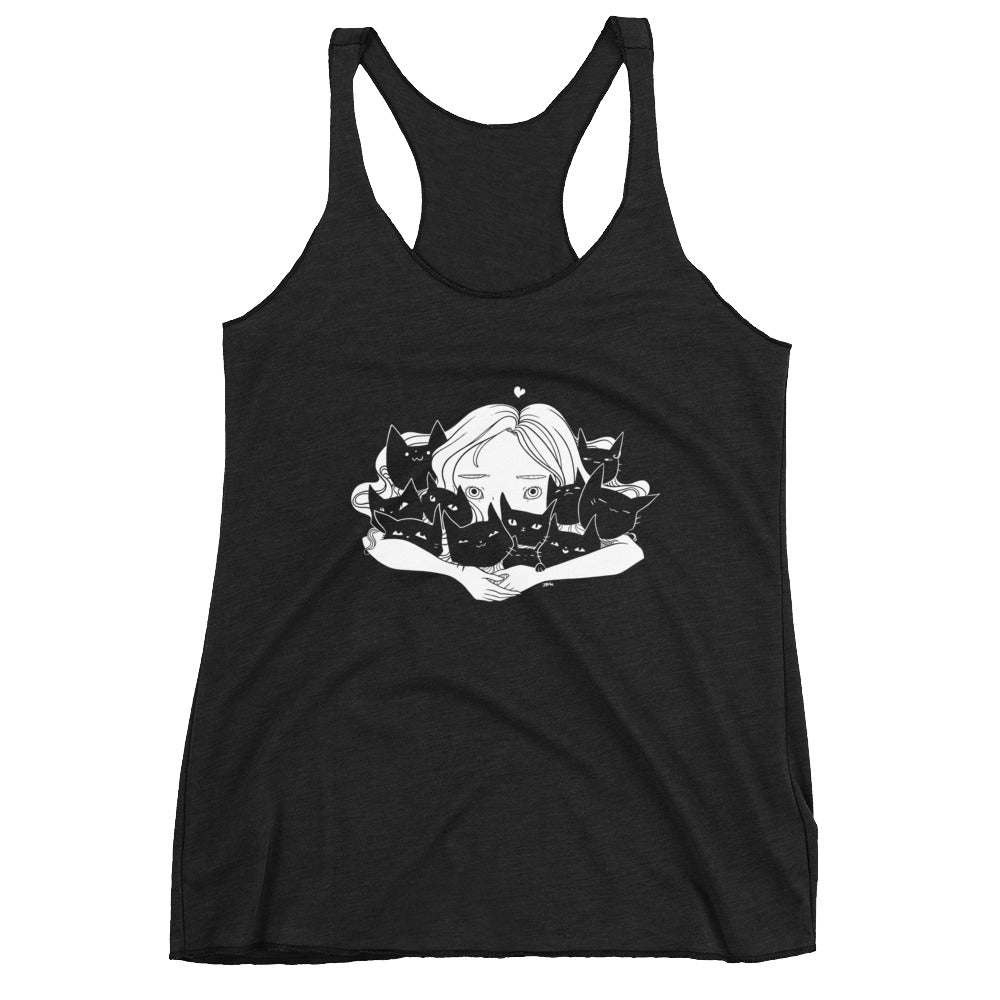 Girl Hugging Cats, Racerback Tank Top