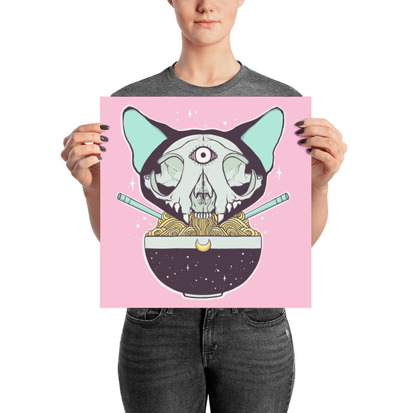Cat Skull Ramen Noodles Matte Art Print Poster