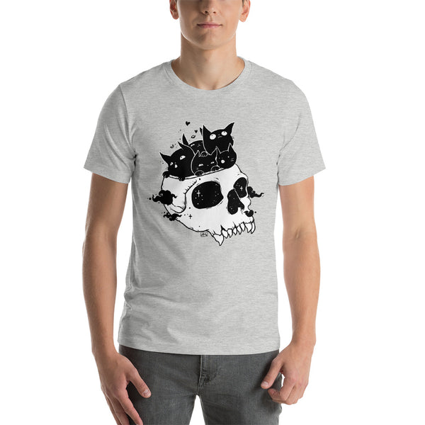 Black Cats & Skull, Unisex T-Shirt, Athletic Heather