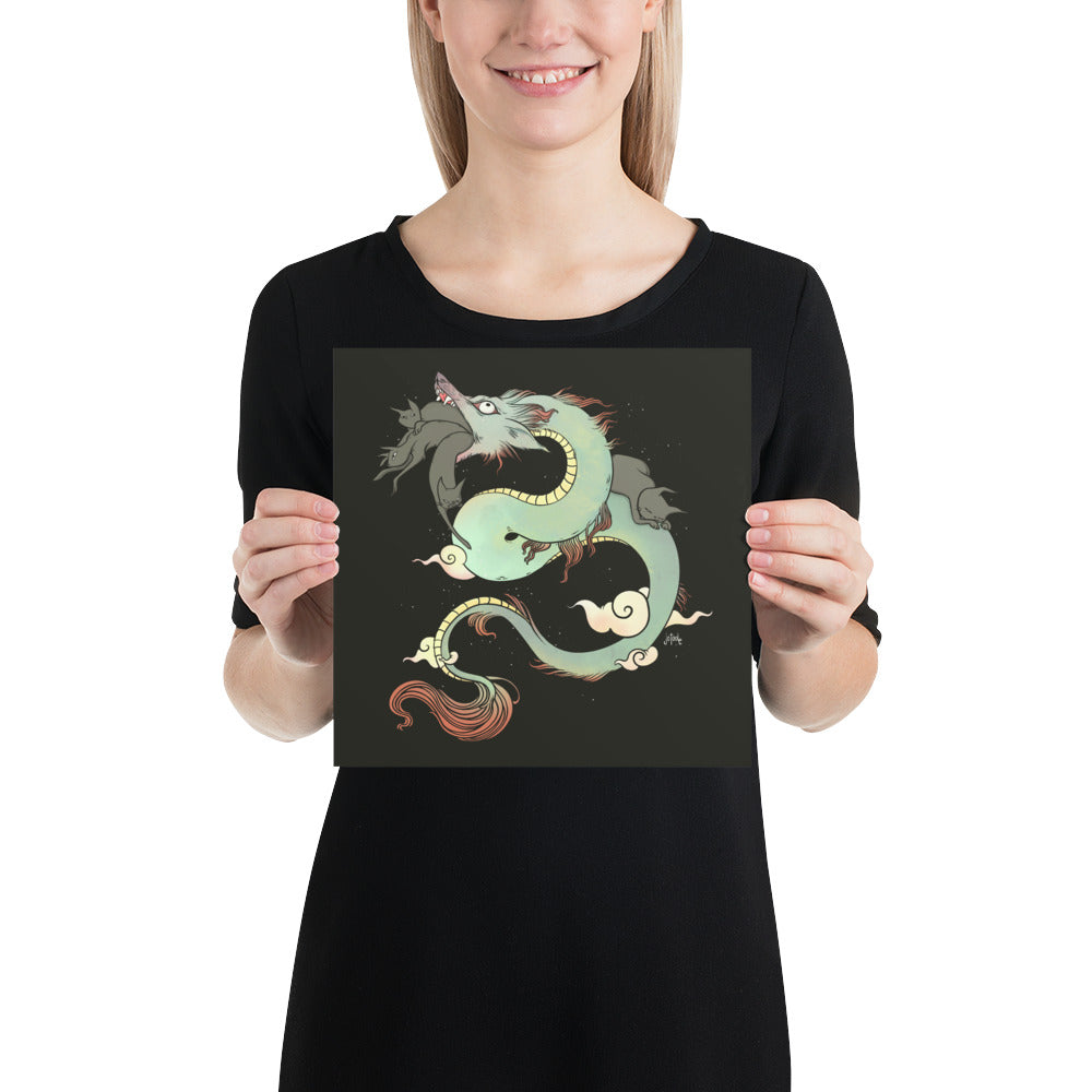 Dragon With Cats, Matte Art Print Poster