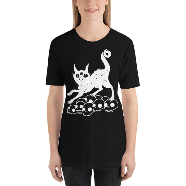 Cat On Skulls, Unisex T-Shirt, Black