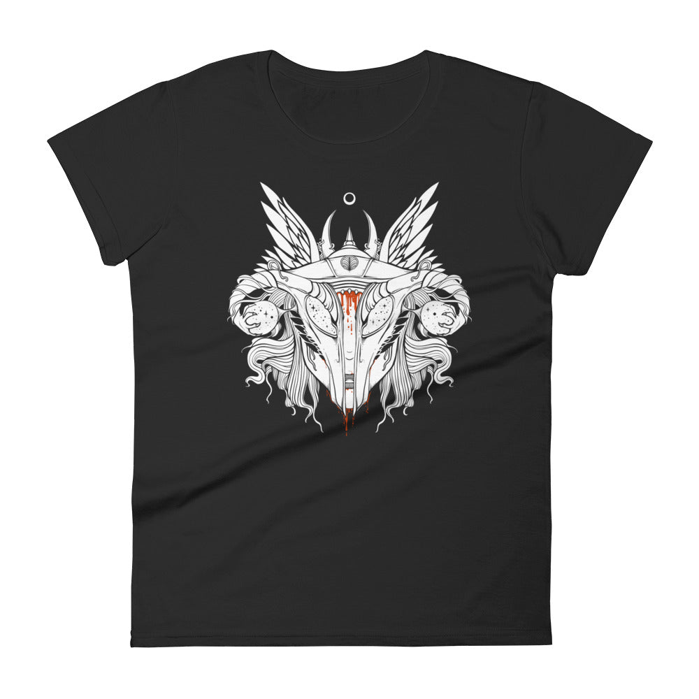 Shield Maiden Uterus Helmet, Ladies T-Shirt, Black
