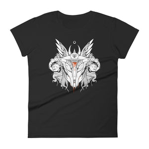 Shield Maiden Uterus Helmet, Ladies T-Shirt, Black