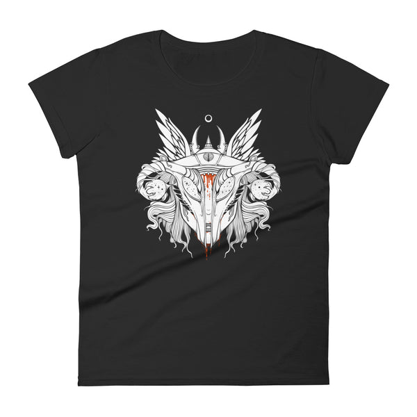 Shield Maiden Uterus Helmet, Ladies T-Shirt, Black
