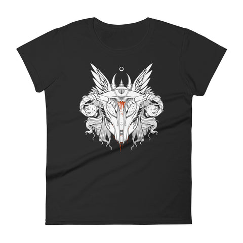 Shield Maiden Uterus Helmet, Ladies T-Shirt, Black