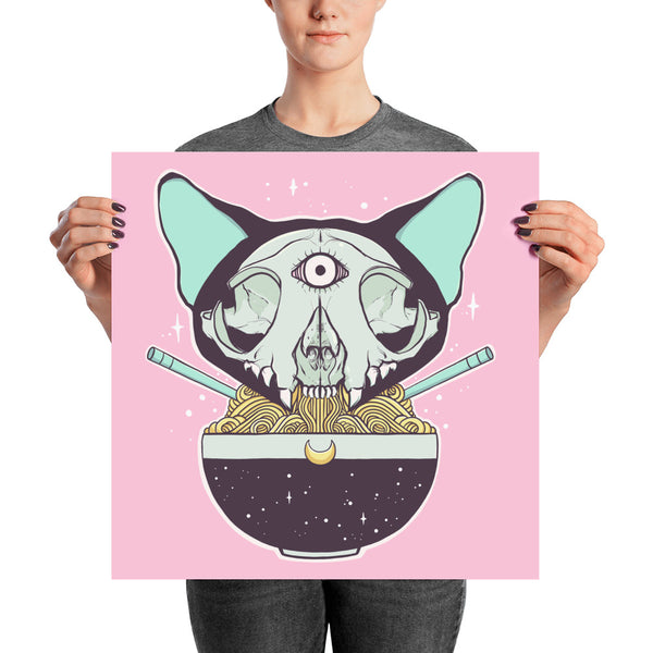 Cat Skull Ramen Noodles Matte Art Print Poster