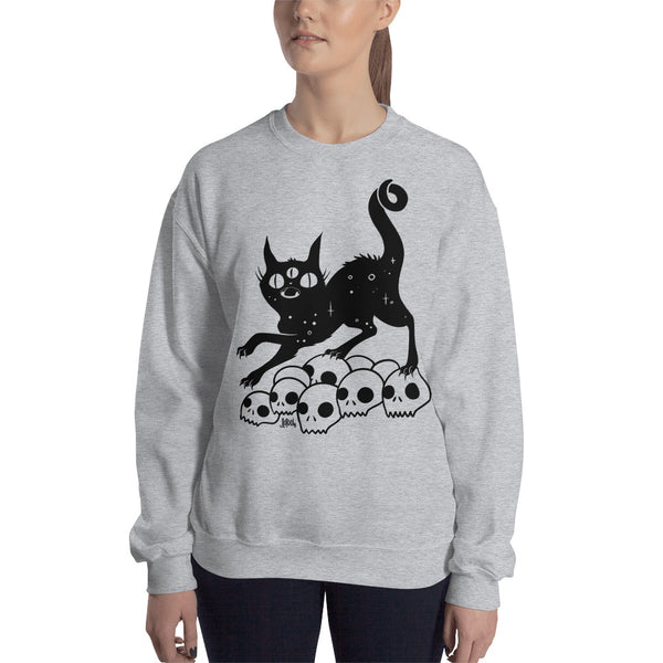 Black Cat On Skulls, Unisex Sweatshirt, Sport Grey