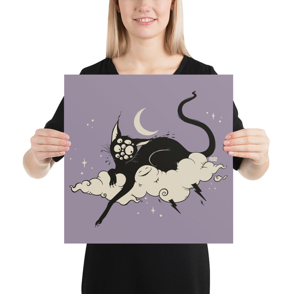 Black Cat On Cloud, Matte Art Print Poster