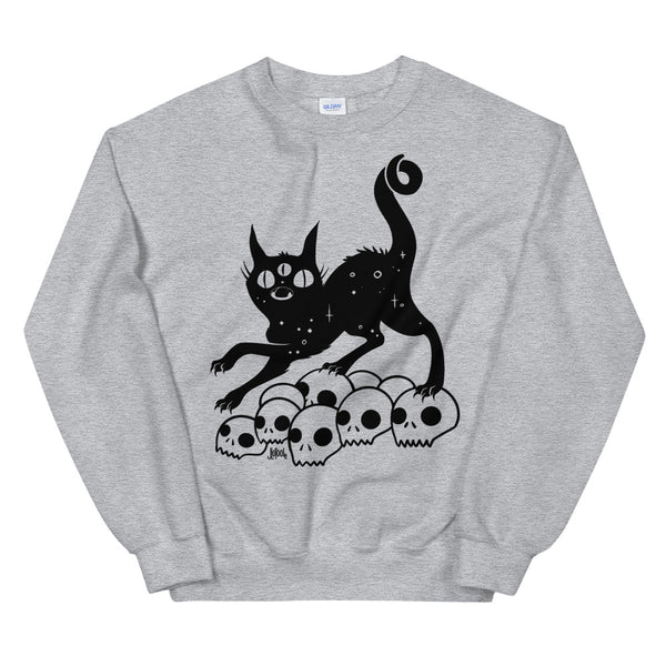 Black Cat On Skulls, Unisex Sweatshirt, Sport Grey