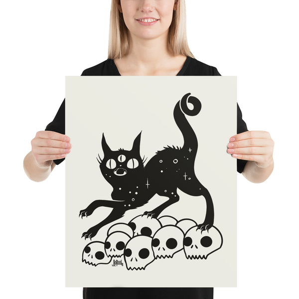 Cat On Skulls, Matte Art Print Poster