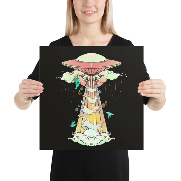 UFO And Cats, Matte Art Print Poster