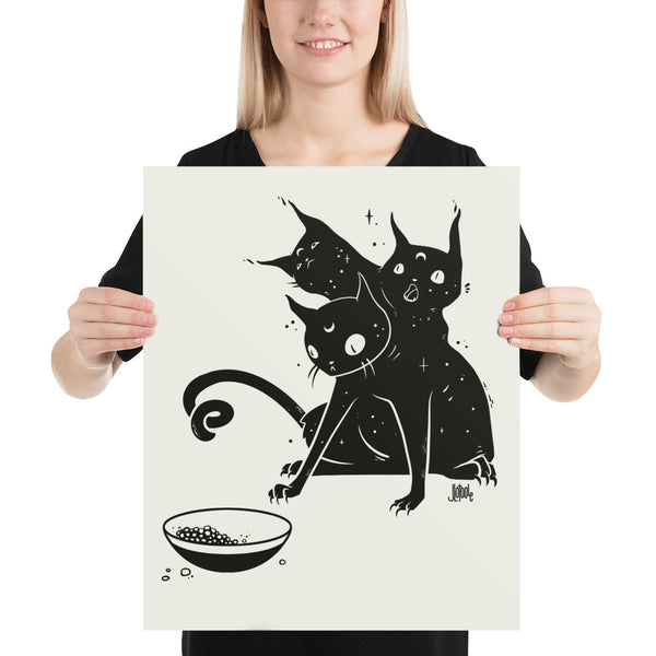 Three Headed Cat, Matte Art Print Poster