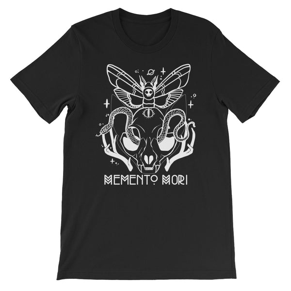 memento mori shirt with cat skull snake and moth