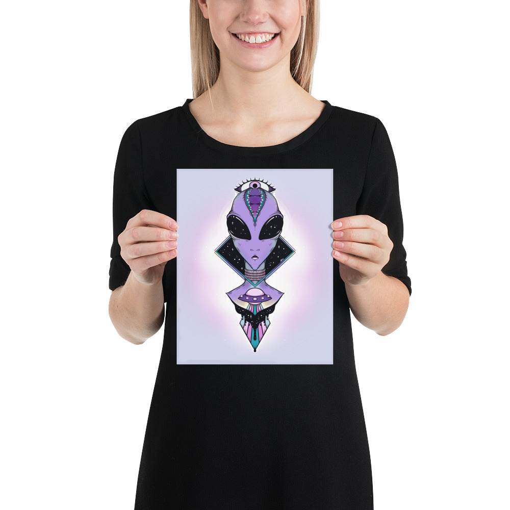 woman holding alien poster