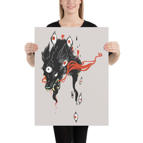 Wolf & Eyes On Gray, Matte Art Print Poster