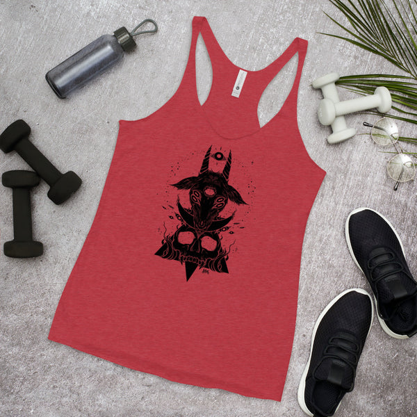 Goat & Skull, Ladies Racerback Tank Top, Vintage Red