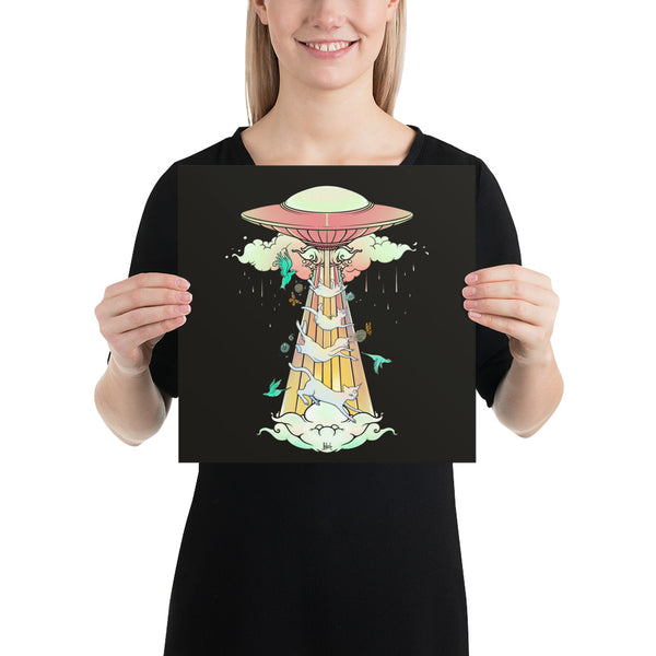 UFO And Cats, Matte Art Print Poster