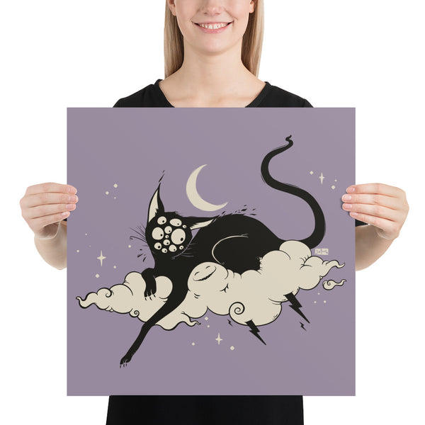 Black Cat On Cloud, Matte Art Print Poster