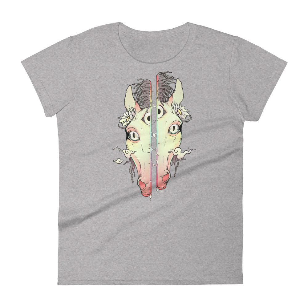 Split Face Horse, Ladies T-Shirt, Heather Grey