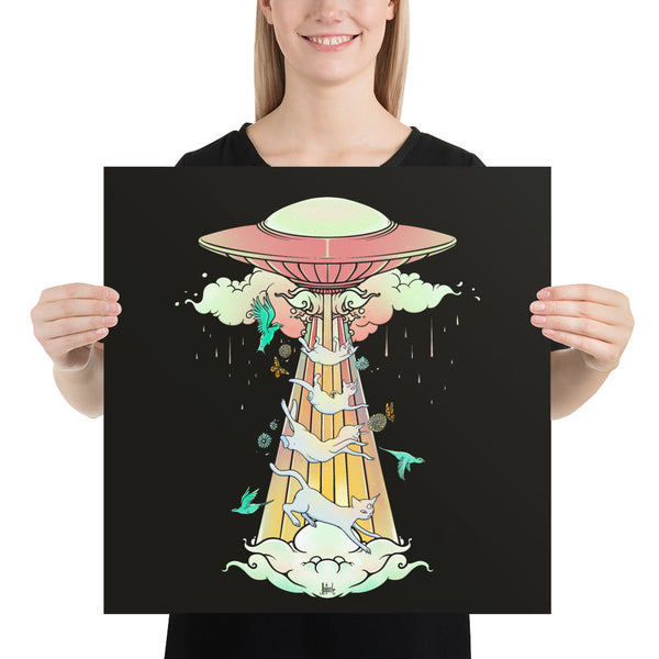 UFO And Cats, Matte Art Print Poster