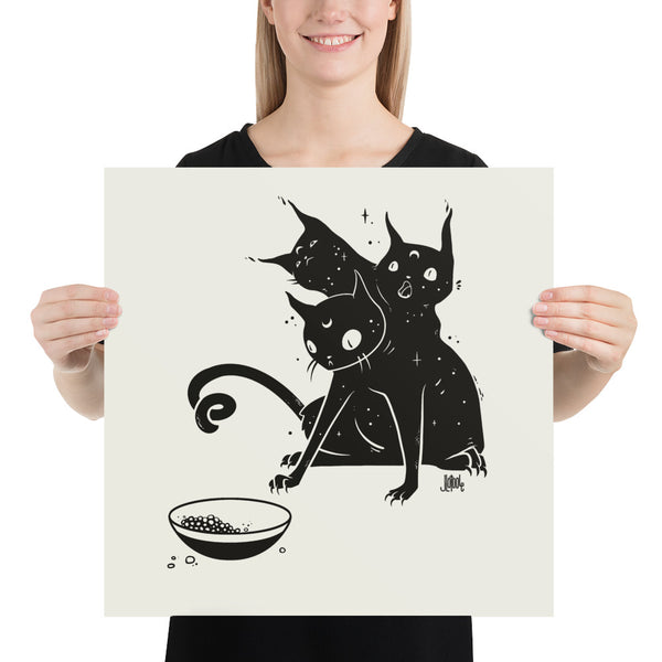 Three Headed Cat, Matte Art Print Poster