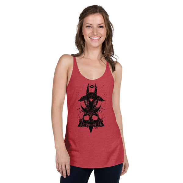 Goat & Skull, Ladies Racerback Tank Top, Vintage Red