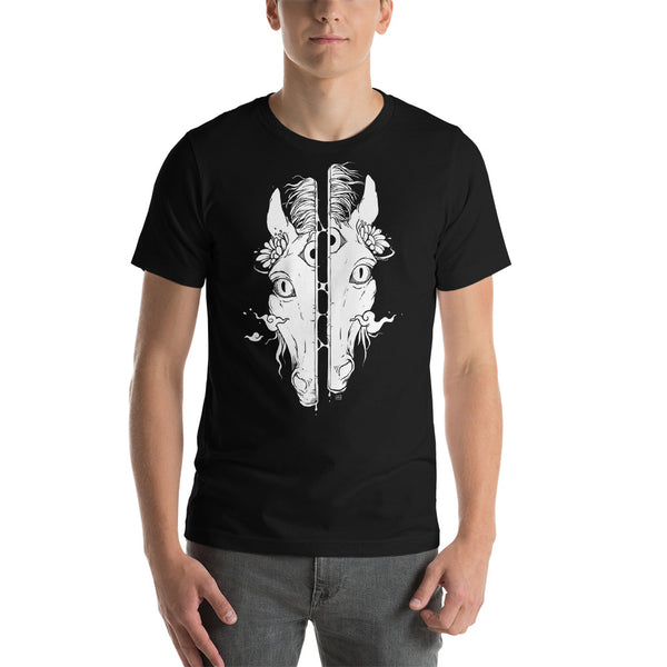 Split Face Horse, Unisex T-Shirt, Black