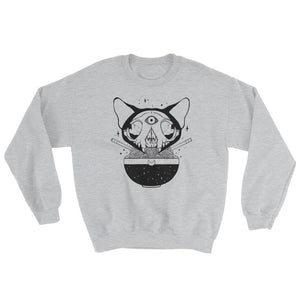 Cat Skull Ramen Noodles Sweatshirt, Gray