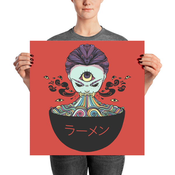 Colorful magic ramen art print poster featuring a unique illustration of a noodle bowl and mystic design.