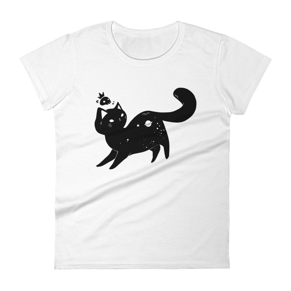 Space Cat, Ladies T-Shirt, White