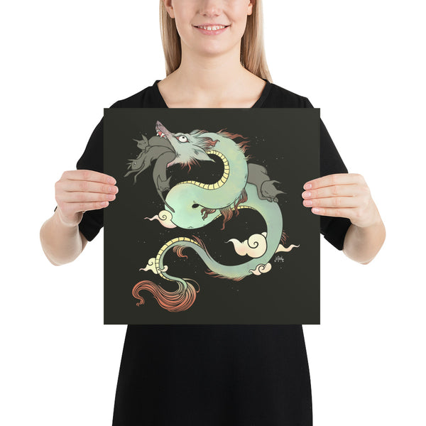 Dragon With Cats, Matte Art Print Poster