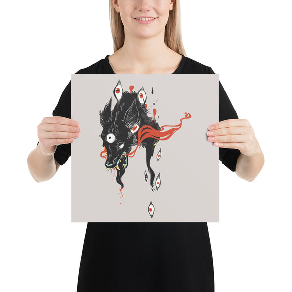 Wolf & Eyes On Gray, Matte Art Print Poster