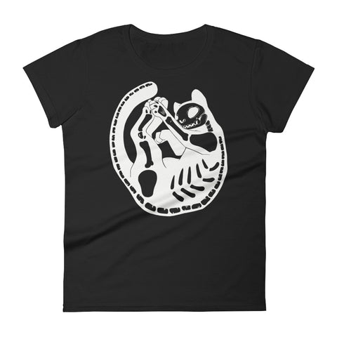 Cat Skeleton, Ladies T-Shirt, Black
