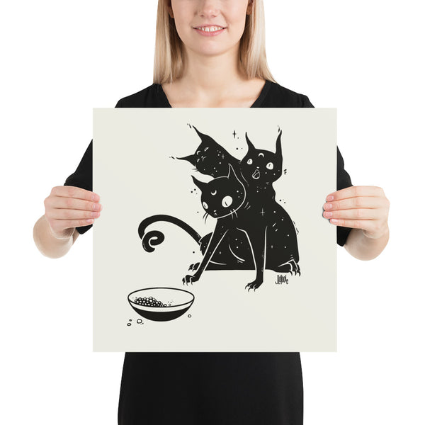 Three Headed Cat, Matte Art Print Poster