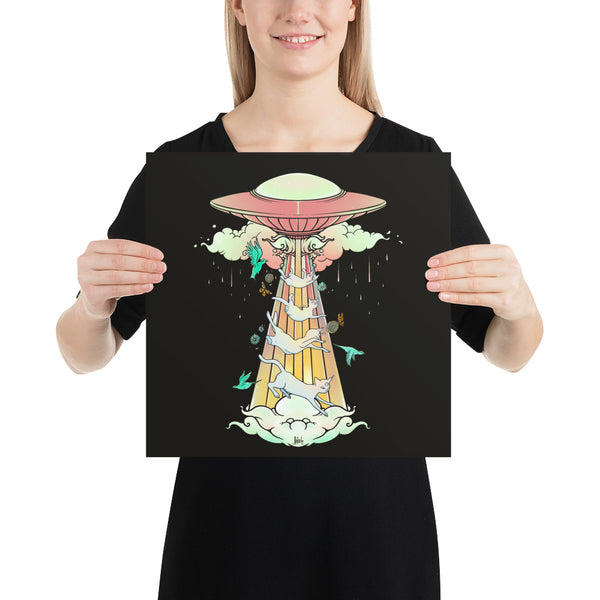 UFO And Cats, Matte Art Print Poster