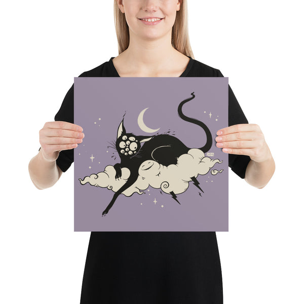 Black Cat On Cloud, Matte Art Print Poster
