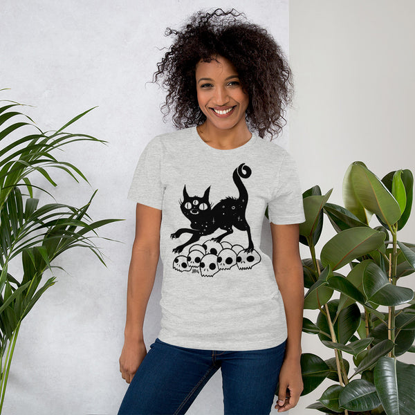 Black Cat On Skulls, Unisex T-Shirt, Athletic Heather