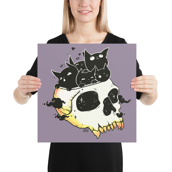 Skull Full Of Cats, Matte Art Print Poster