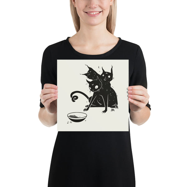 Three Headed Cat, Matte Art Print Poster