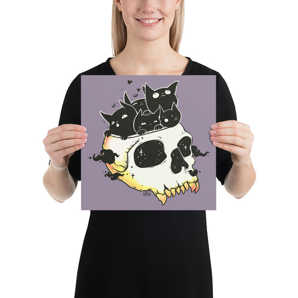 Skull Full Of Cats, Matte Art Print Poster