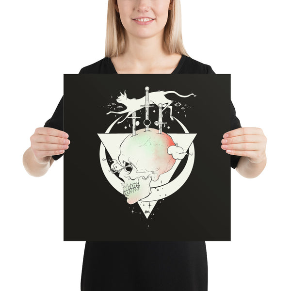 Cat And Skull, Matte Art Print Poster