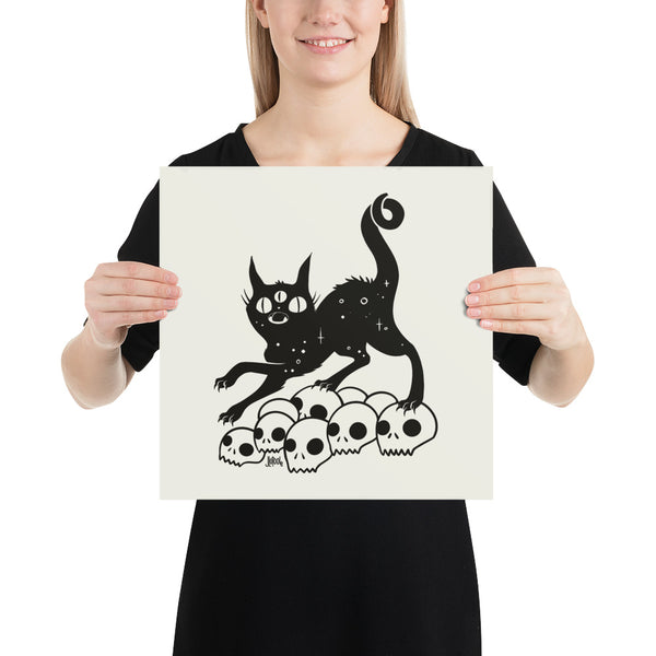 Cat On Skulls, Matte Art Print Poster