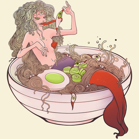 Mermaid Ramen, Matte Art Print Poster