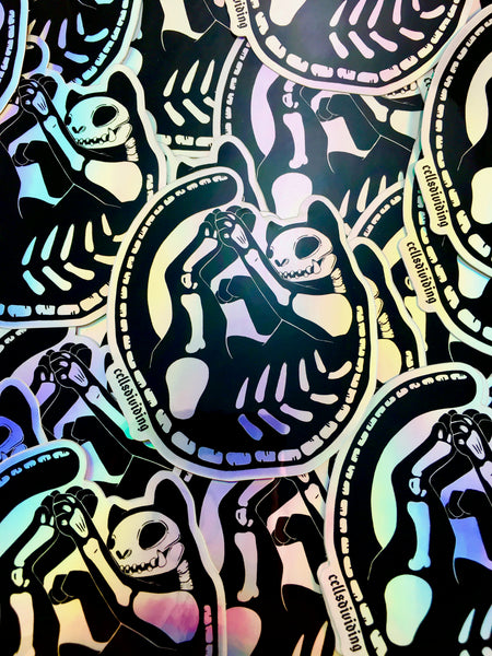 Skeleton Cat, Holographic Sticker