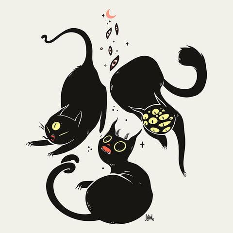 Three Black Cats, Matte Art Print Poster