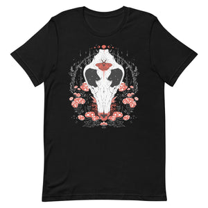 Amanita Muscaria Mushroom And Canis Lupus Wolf Skull, Unisex T-Shirt