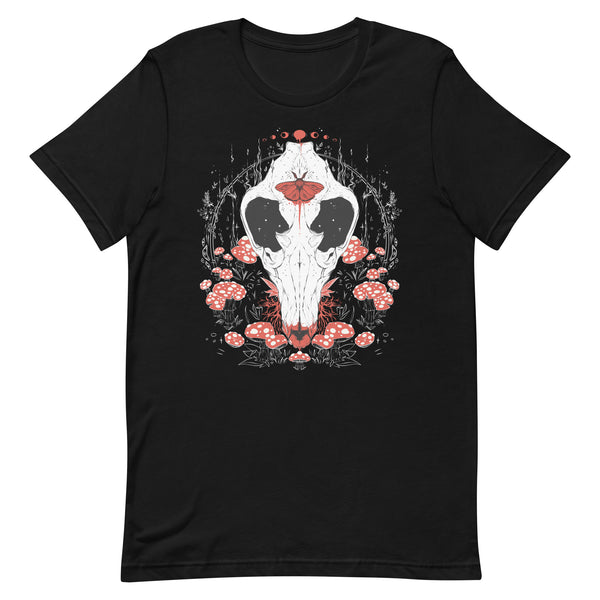 Amanita Muscaria Mushroom And Canis Lupus Wolf Skull Unisex T-Shirt