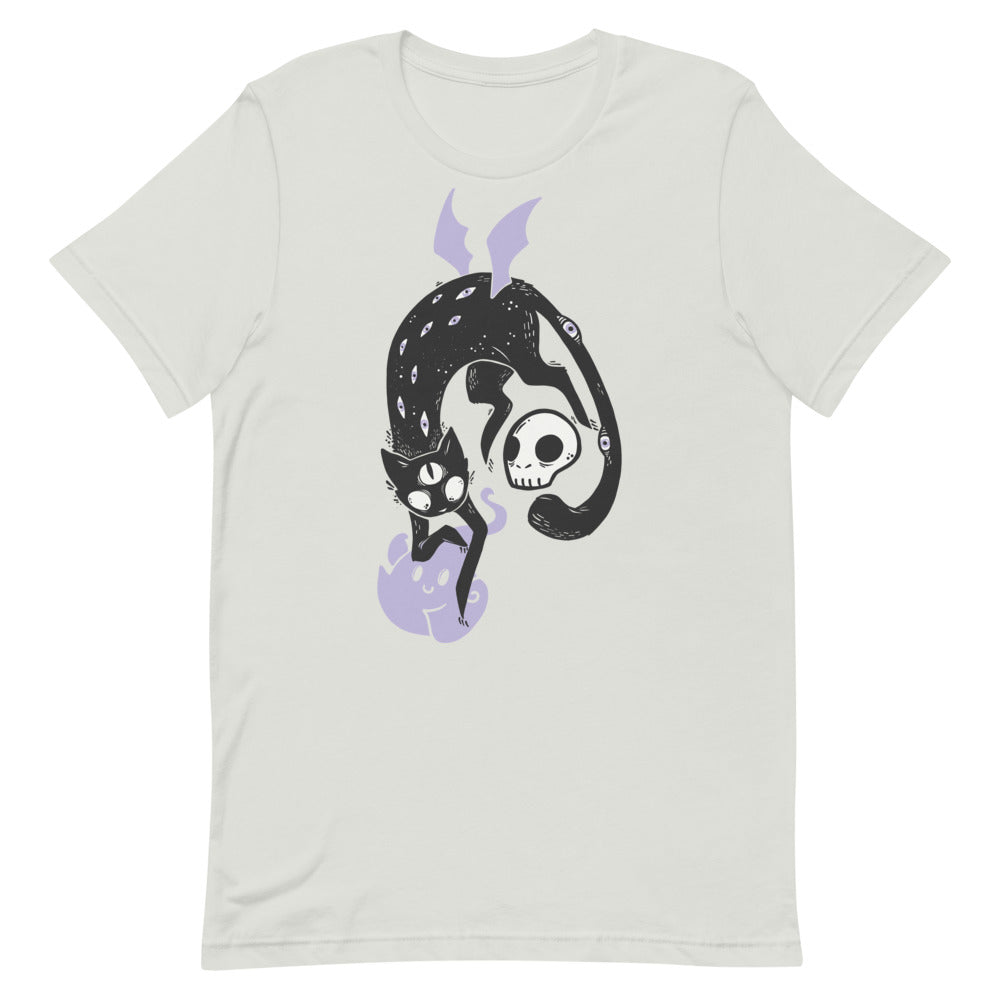 Winged Cat, Unisex T-Shirt, Silver Or White