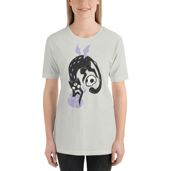 Winged Cat, Unisex T-Shirt, Silver Or White
